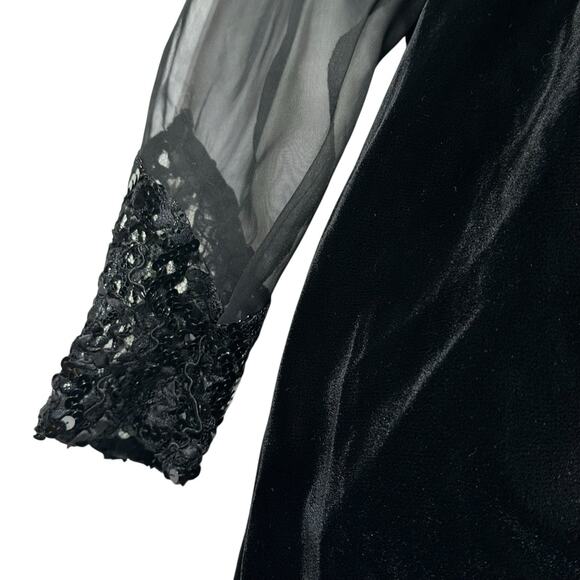 Weekend New York Paris Black Velvet Sequin Sheer Sleeve Cocktail Party Dress 12 - Picture 3 of 8
